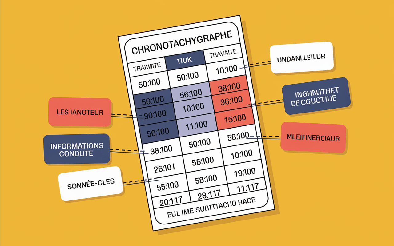 Lire ticket chronotachygraphe, sections clés surlignées