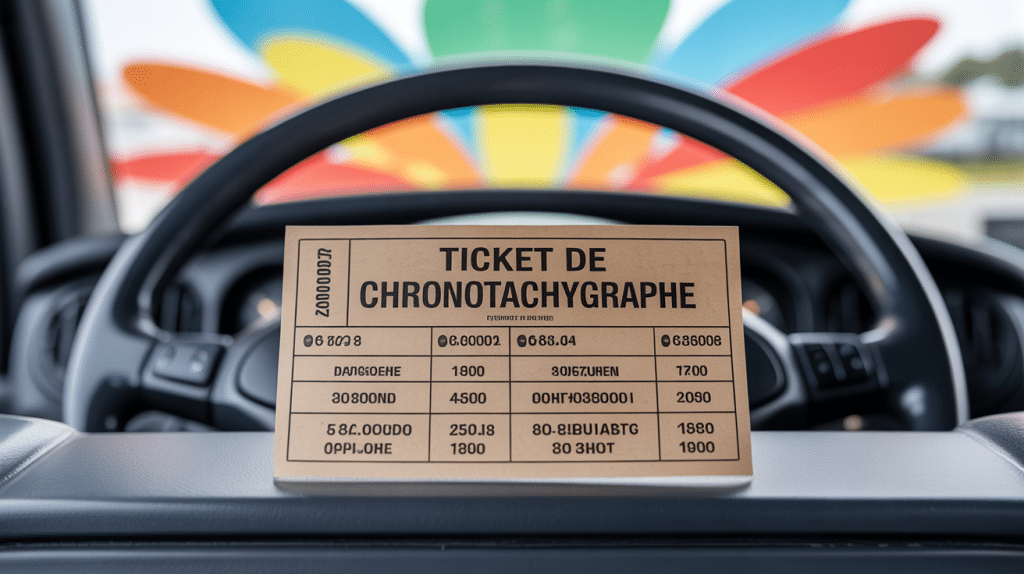 Lire ticket chronotachygraphe papier posé sur tableau de bord