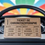 Lire ticket chronotachygraphe papier posé sur tableau de bord