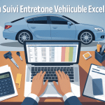 tableau suivi entretien véhicule excel gratuit affiché sur ordinateur avec outils auto