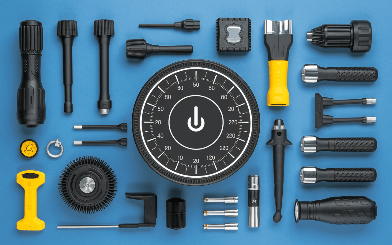 aspirateur pour voiture avec accessoires et indicateur de puissance