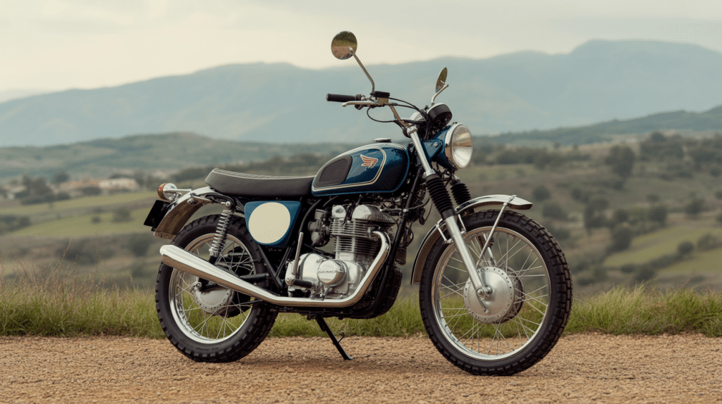 honda cl 350 scrambler vintage sur chemin de terre