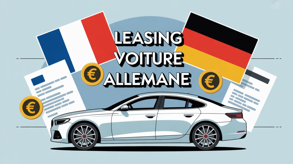 Illustration stylisée leasing voiture Allemagne drapeaux euros