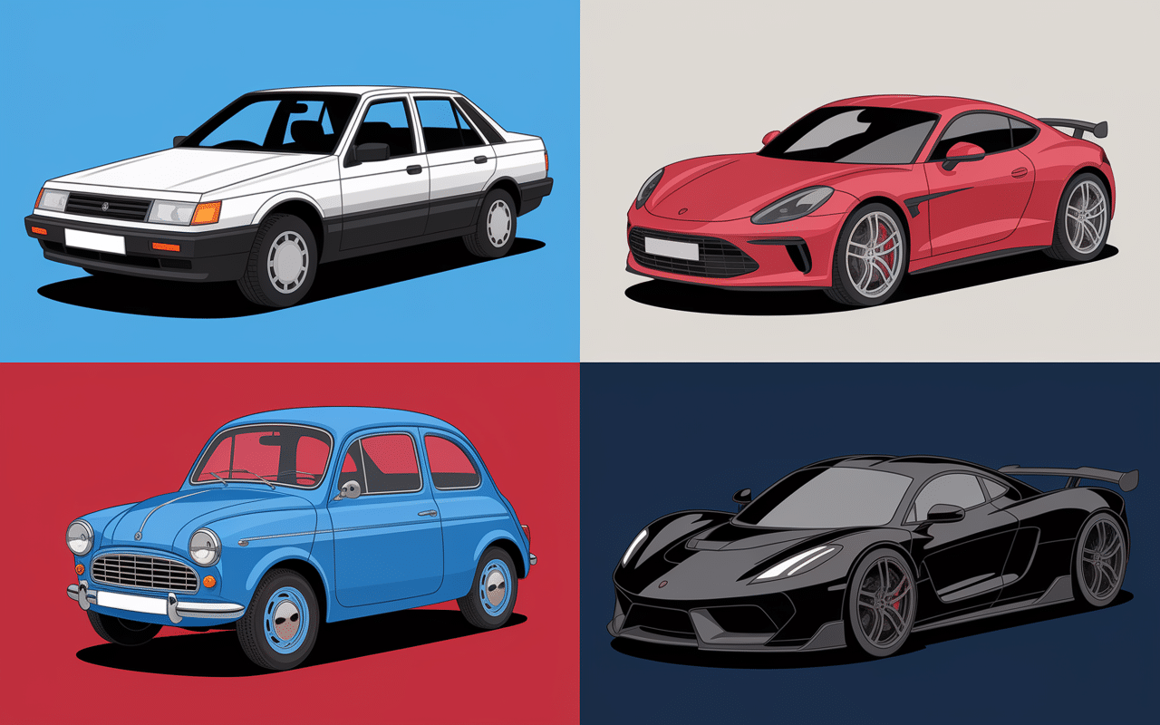 vue stylisée marque de voiture en z différentes époques