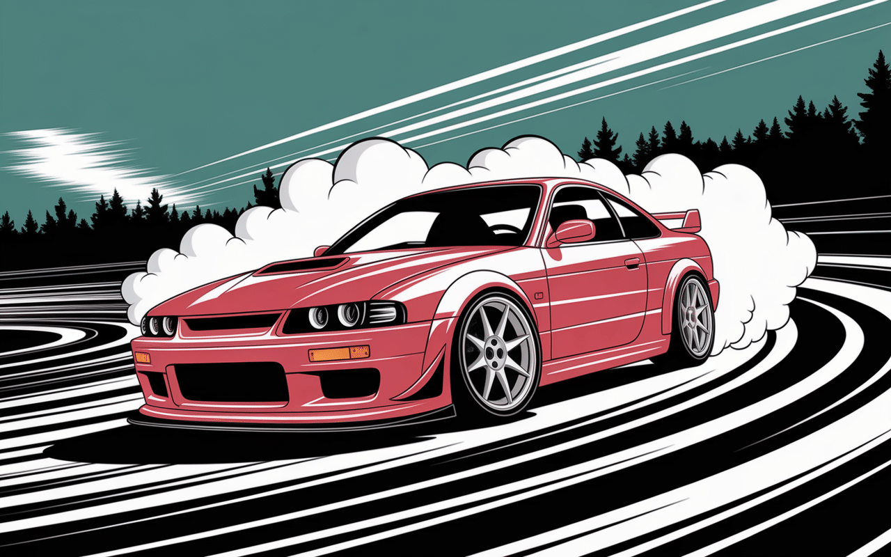 nissan silvia s15 drift sur circuit avec fumée