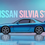 nissan silvia s15 bleue vue artistique châssis bas phares en amande