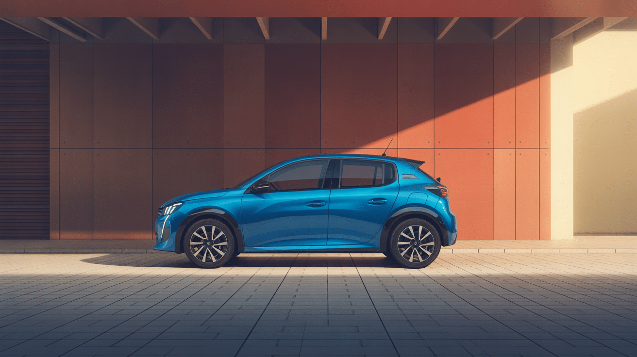 Peugeot 208 2017 bleu metallique en ville