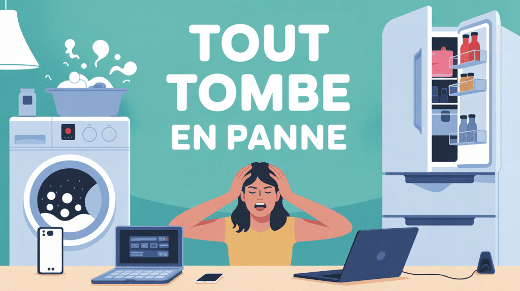 Tout tombe en panne autour de moi illustration salon moderne appareils en panne
