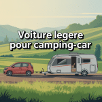 Voiture legere pour camping car tractée paysage