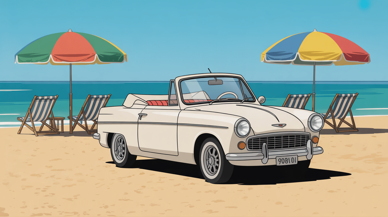 illustration 4l plein air cabriolet blanche à la plage