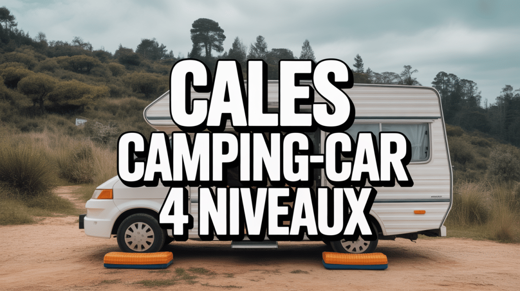 cales camping-car 4 niveaux sous roues sur terrain en pente