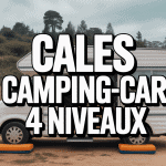 cales camping-car 4 niveaux sous roues sur terrain en pente