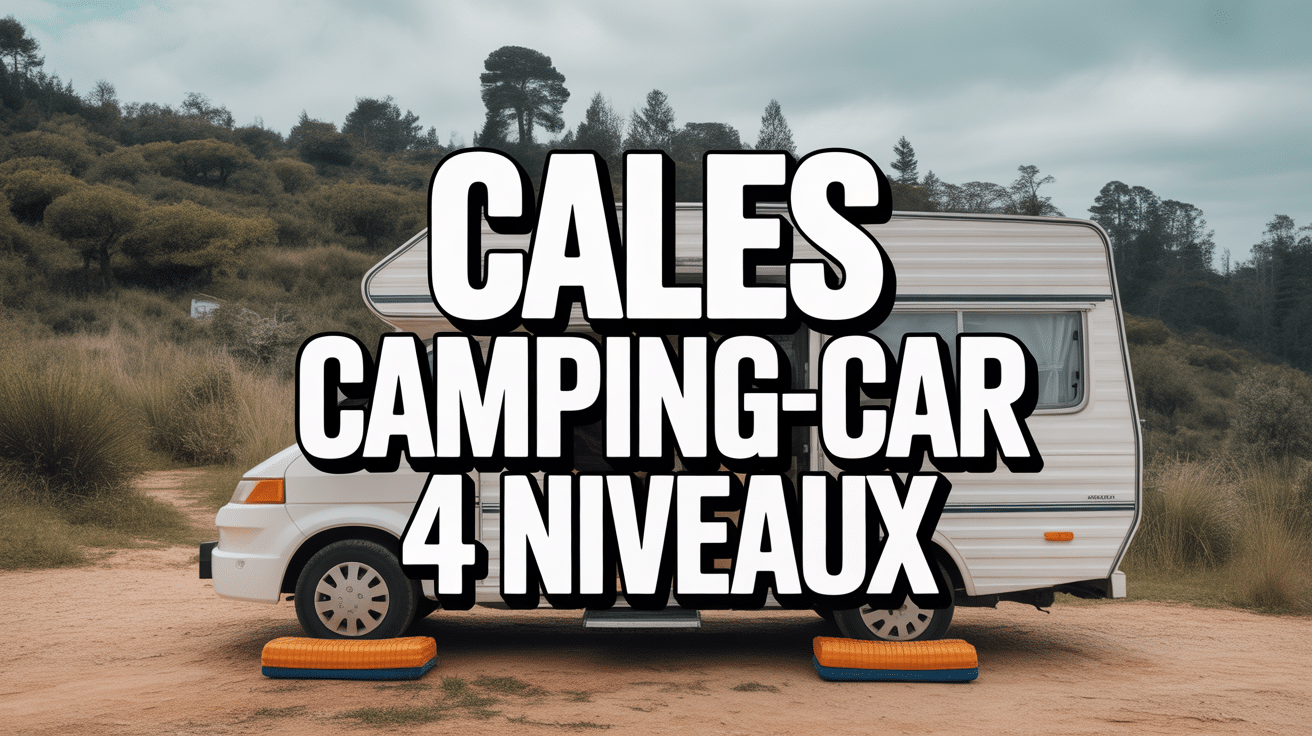 cales camping-car 4 niveaux sous roues sur terrain en pente