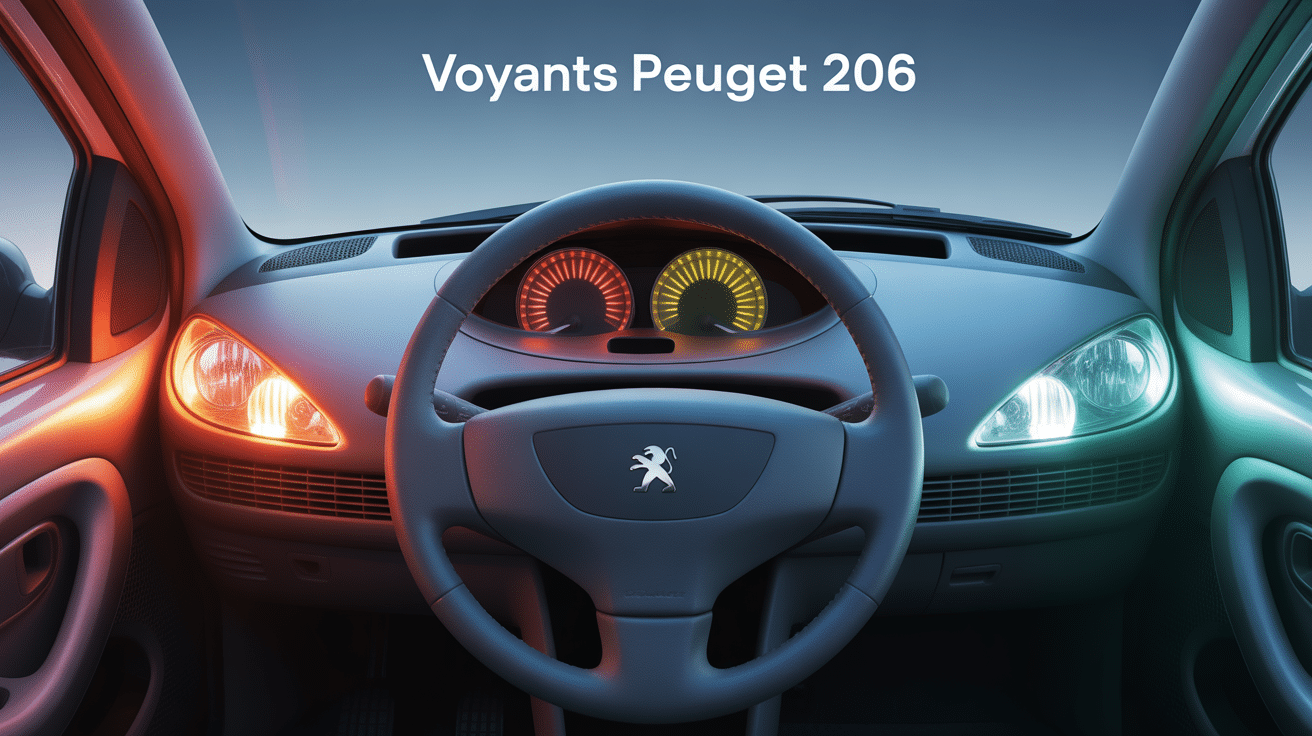 Tableau de bord avec voyant Peugeot 206 lumineux