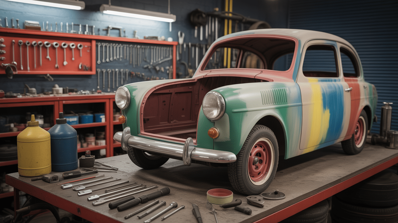 mini cooper moke restauration garage vintage