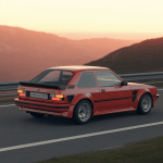 rs turbo ford escort rouge route montagne coucher soleil