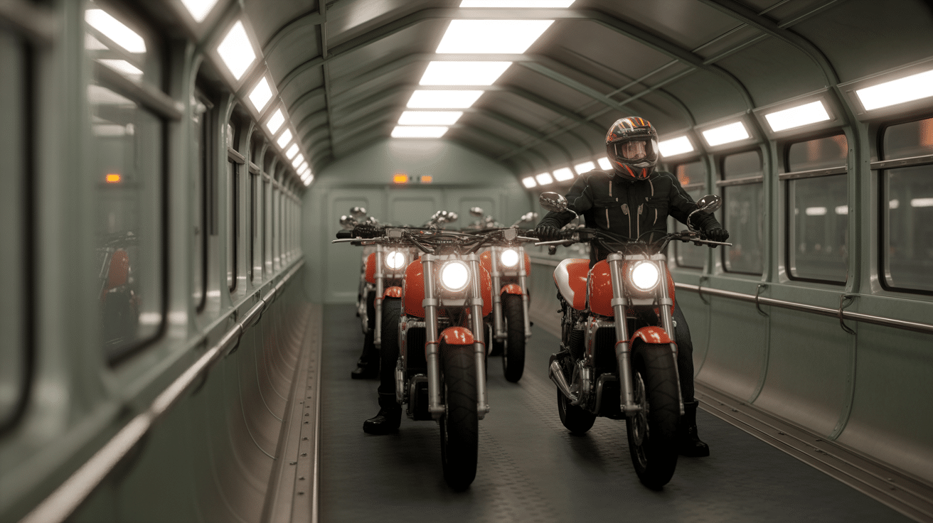 Sécurité moto dans navette tunnel sous la Manche