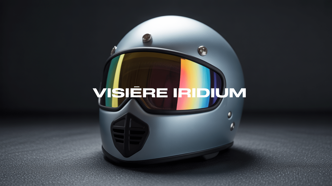 Visière iridium argentée sur casque moto