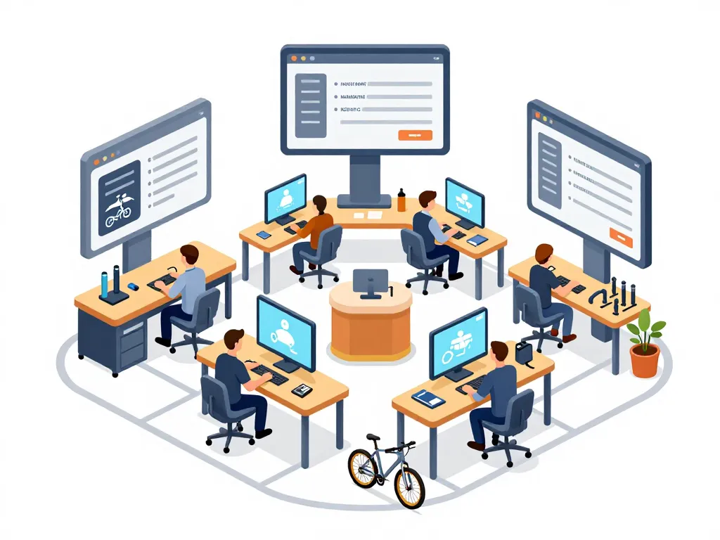 Atelier vélo avec bureaux et workflow atoocycle