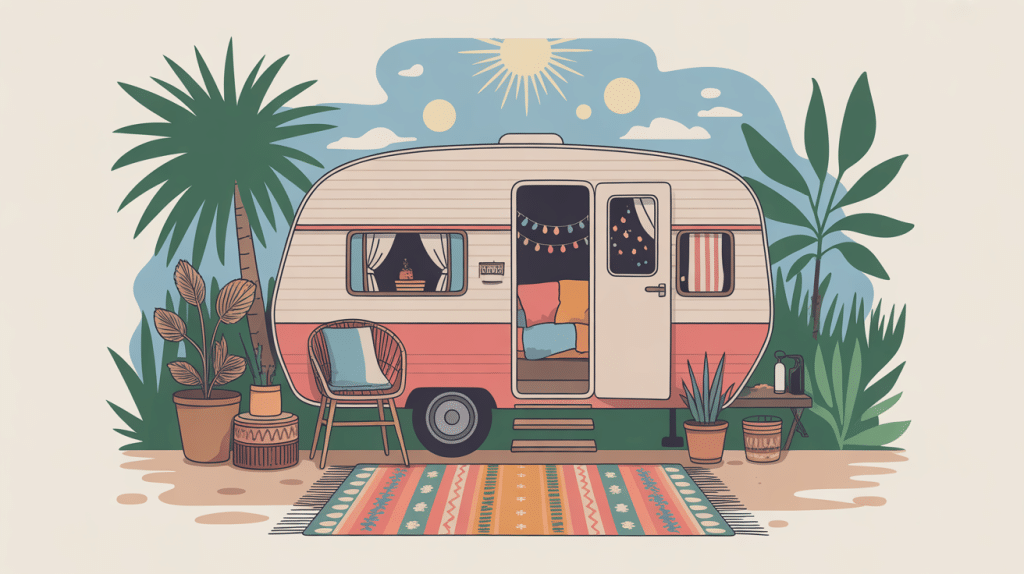 illustration caravane boheme cocon textile vintage