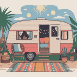 illustration caravane boheme cocon textile vintage