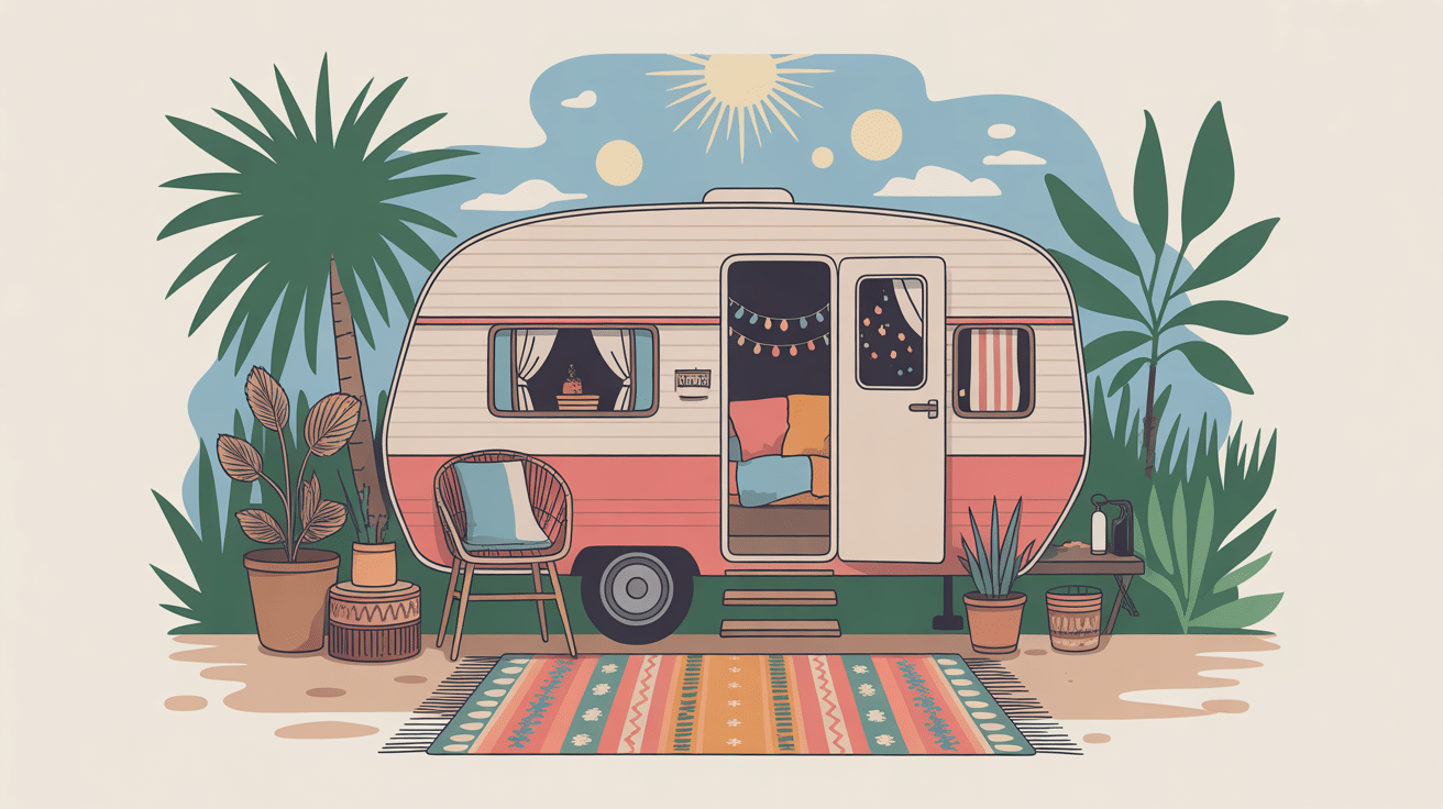 illustration caravane boheme cocon textile vintage