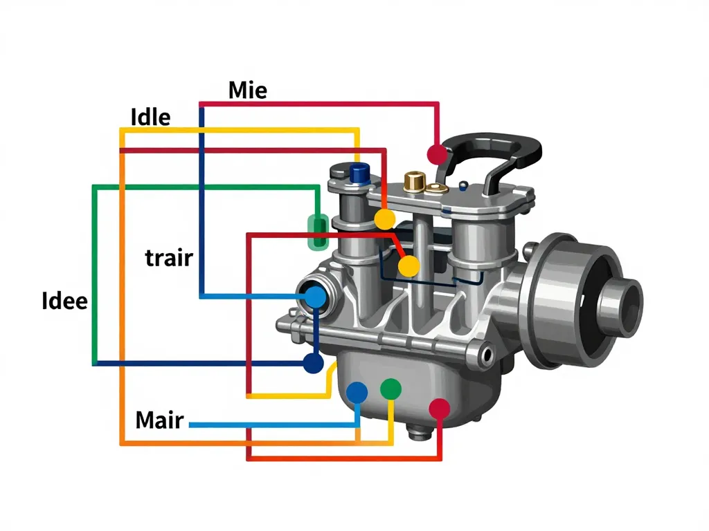 schéma de carburateur circuits internes colorés