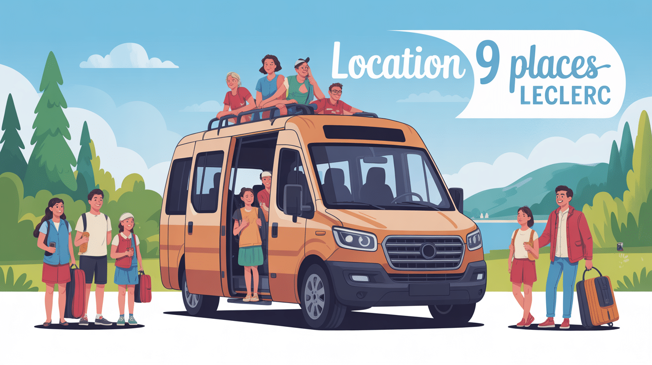 Location 9 places Leclerc minibus illustration moderne