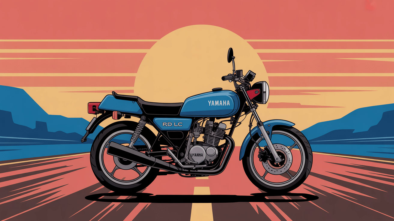 illustration rétro moto yamaha rd 125 lc sur route
