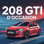 208 gti occasion voiture sportive stylisée sur route urbaine