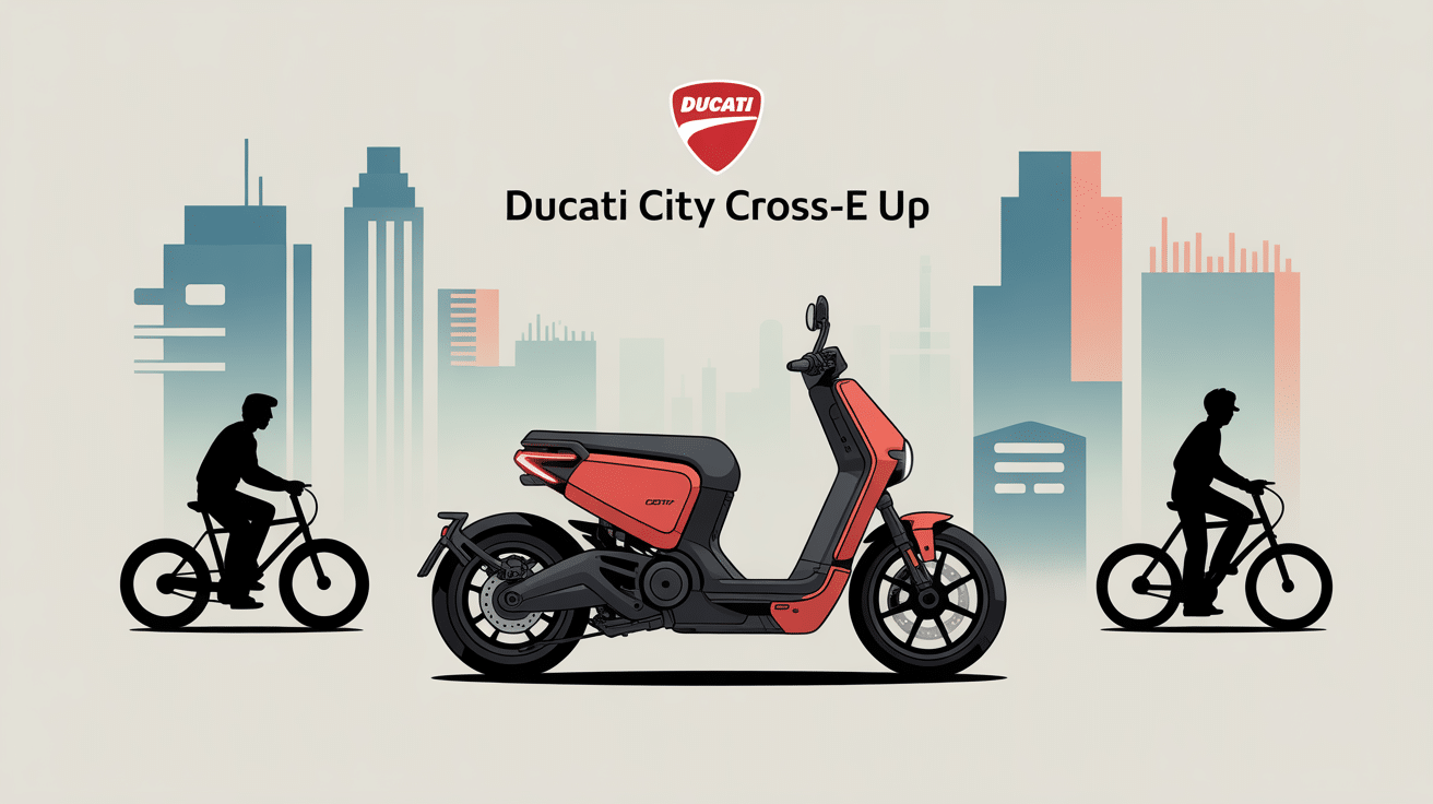 ducati city cross-e up safety dans une scène de ville stylisée