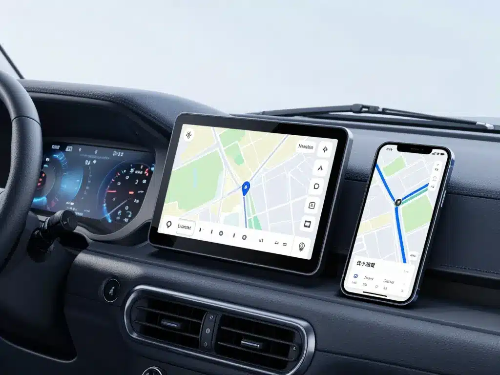 scene gps application camion itineraire poid lourd moderne