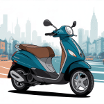 Image du scooter zip dans une scène citadine stylisée