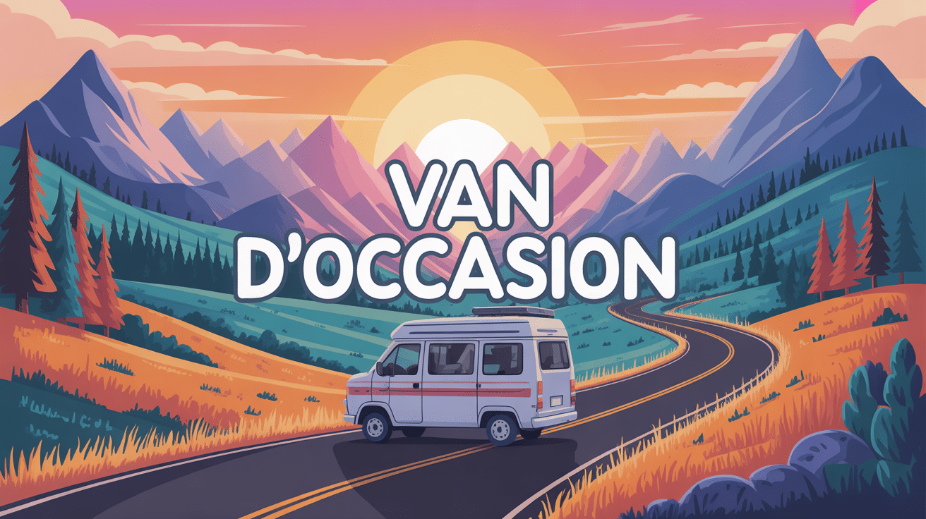 illustration van d occasion sur route montagne