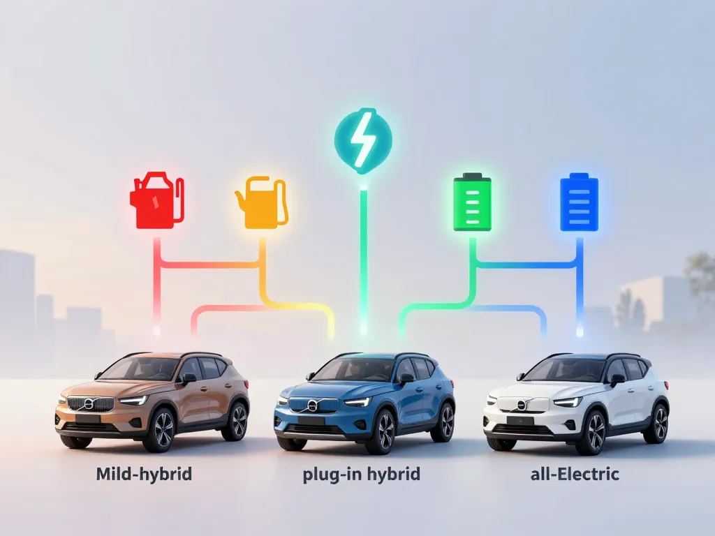 Diagramme des motorisations Volvo XC40 hybride et électrique