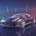 Dessin Ferrari en blueprint premium, perspective dynamique