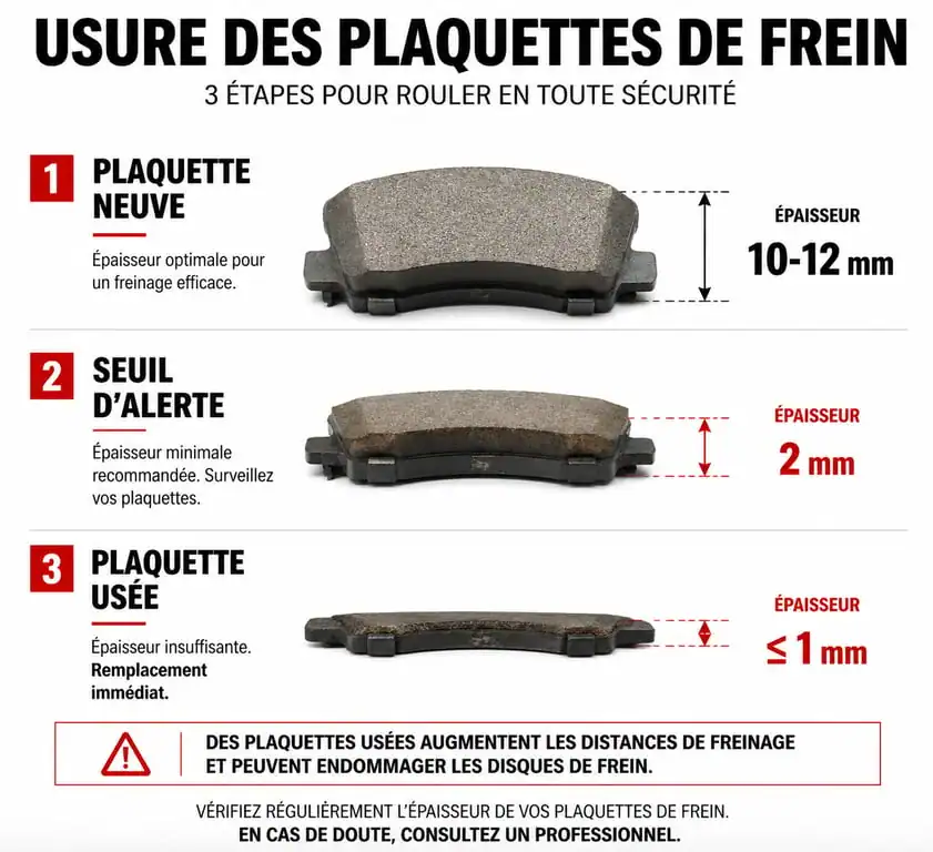 Infographie des seuils d'usure pour le changement plaquette de frein