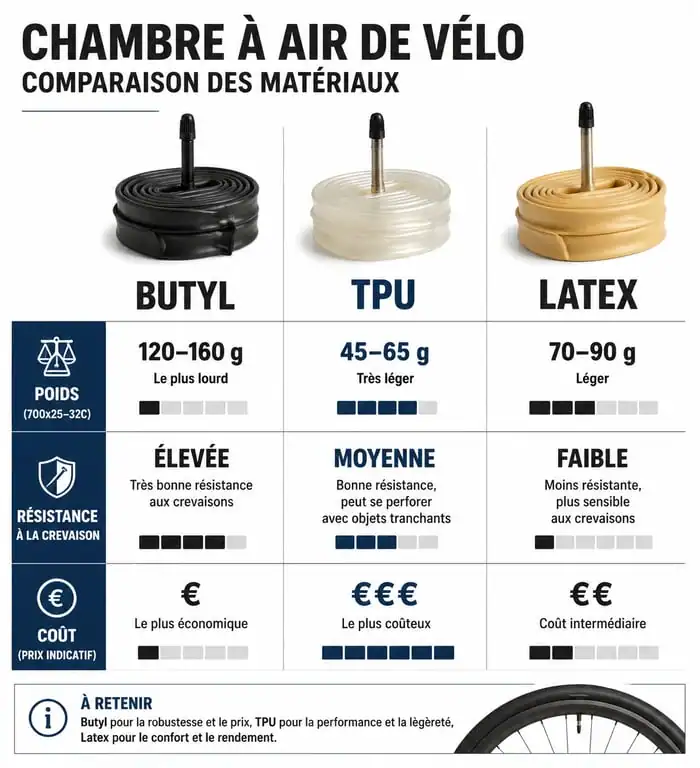Comparatif des matériaux de chambre à air de vélo : Butyl, TPU et Latex