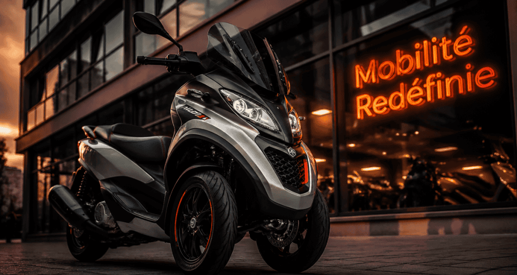 piaggio mp3 garé devant bâtiment urbain