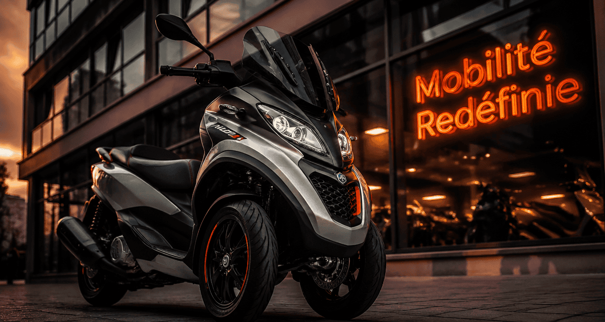 piaggio mp3 garé devant bâtiment urbain