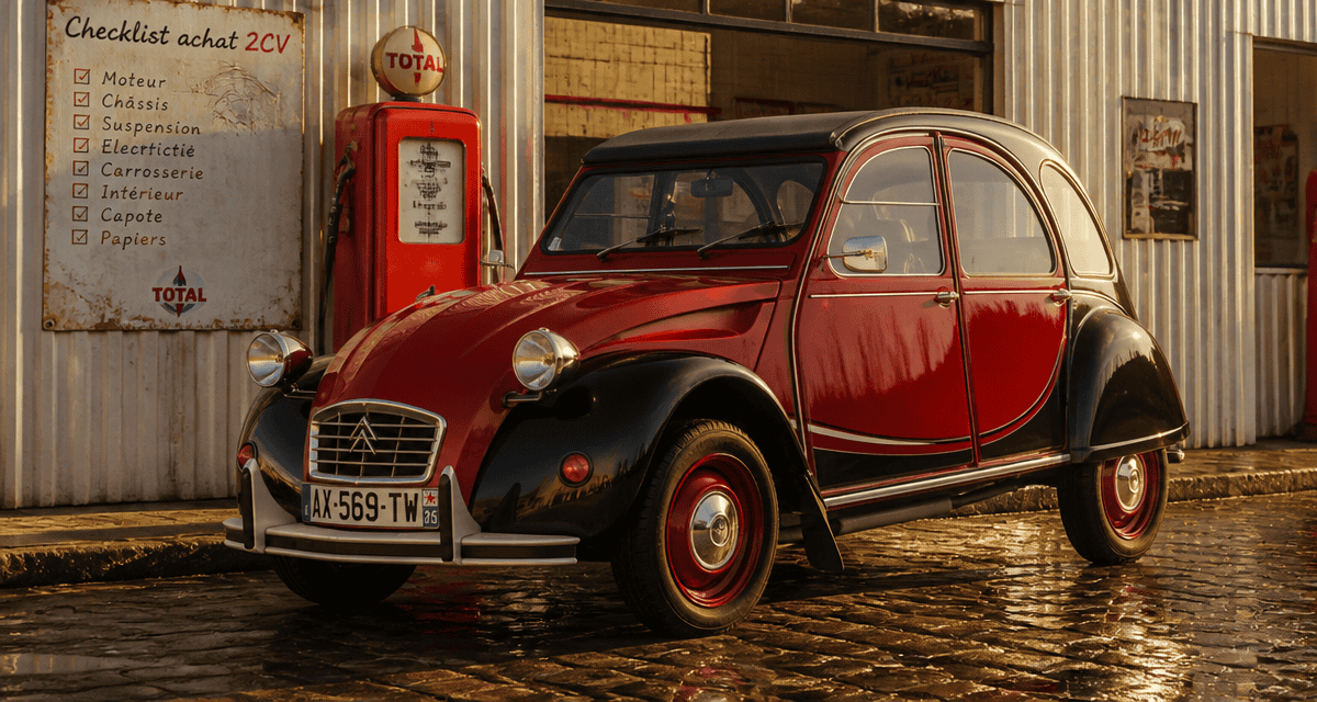 2cv charleston rouge noire restaurée devant station rétro