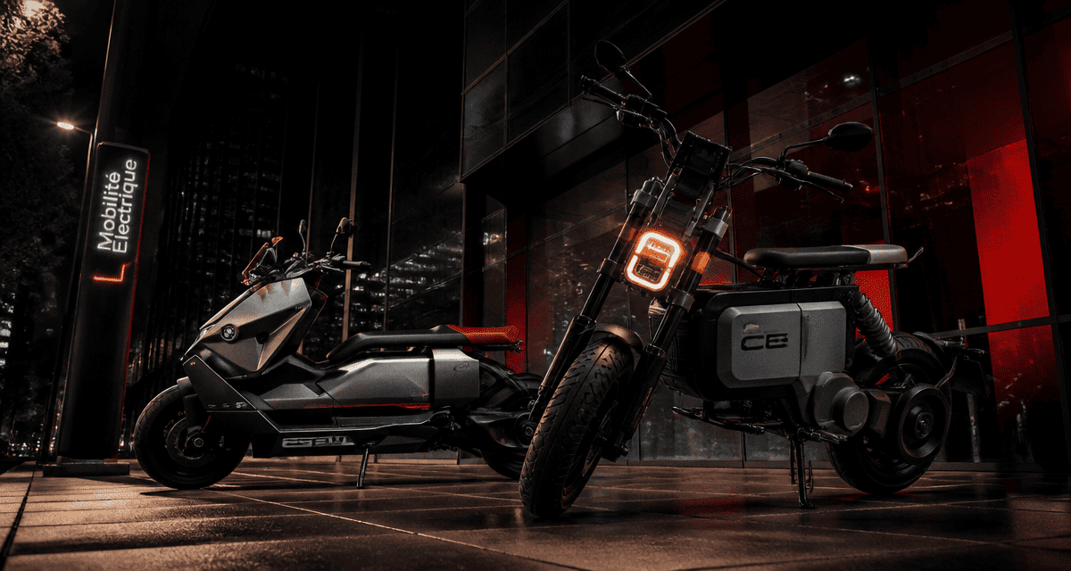 bmw scooter electrique ce 04 et ce 02 stationnes en ville