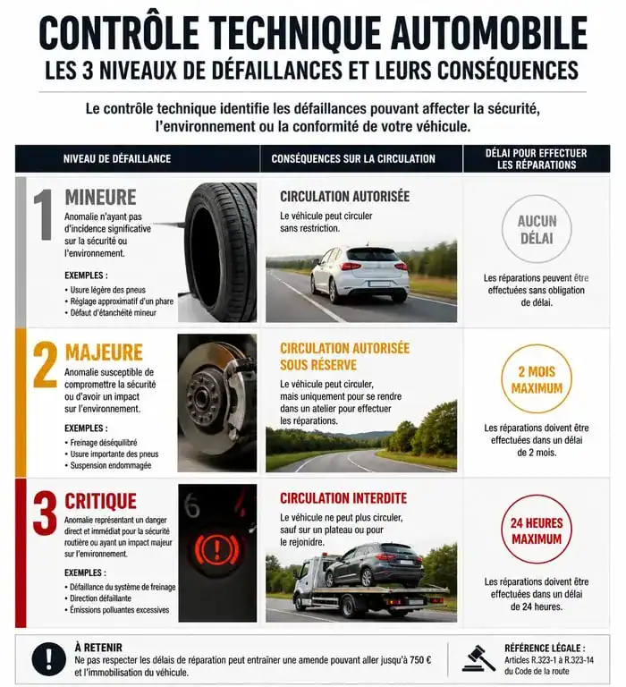 Infographie des niveaux de défaillances du contrôle technique automobile