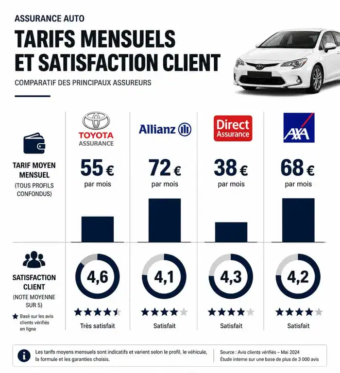 Comparatif des tarifs et avis clients pour Toyota Assurance face aux concurrents du marché