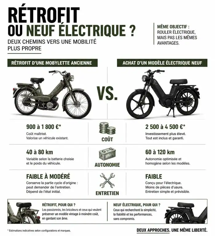 Comparatif mobylette électrique : rétrofit vs modèle neuf pour une mobilité urbaine durable