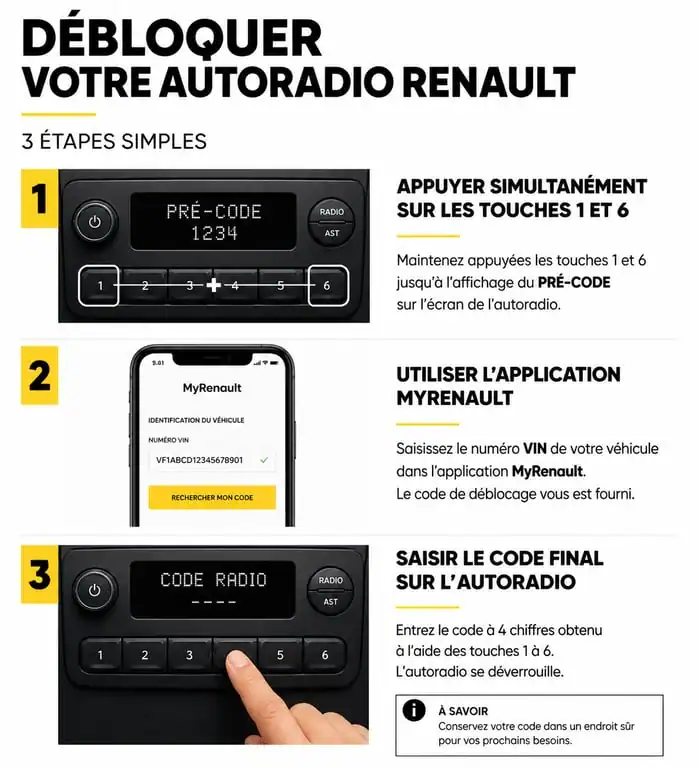 Étapes pour obtenir et saisir son code autoradio Renault gratuitement