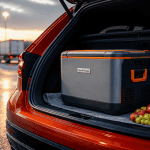 glacière électrique voiture coffre ouvert