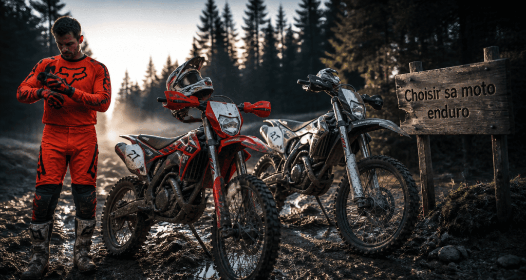 moto enduro 2 temps et 4 temps sur chemin boueux