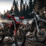 moto enduro 2 temps et 4 temps sur chemin boueux