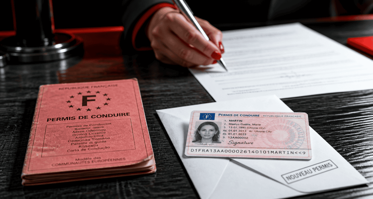 nouveau permis de conduire et ancien permis rose sur table